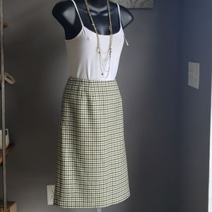 Talbots Houndstooth Green Wool Skirt Size 12